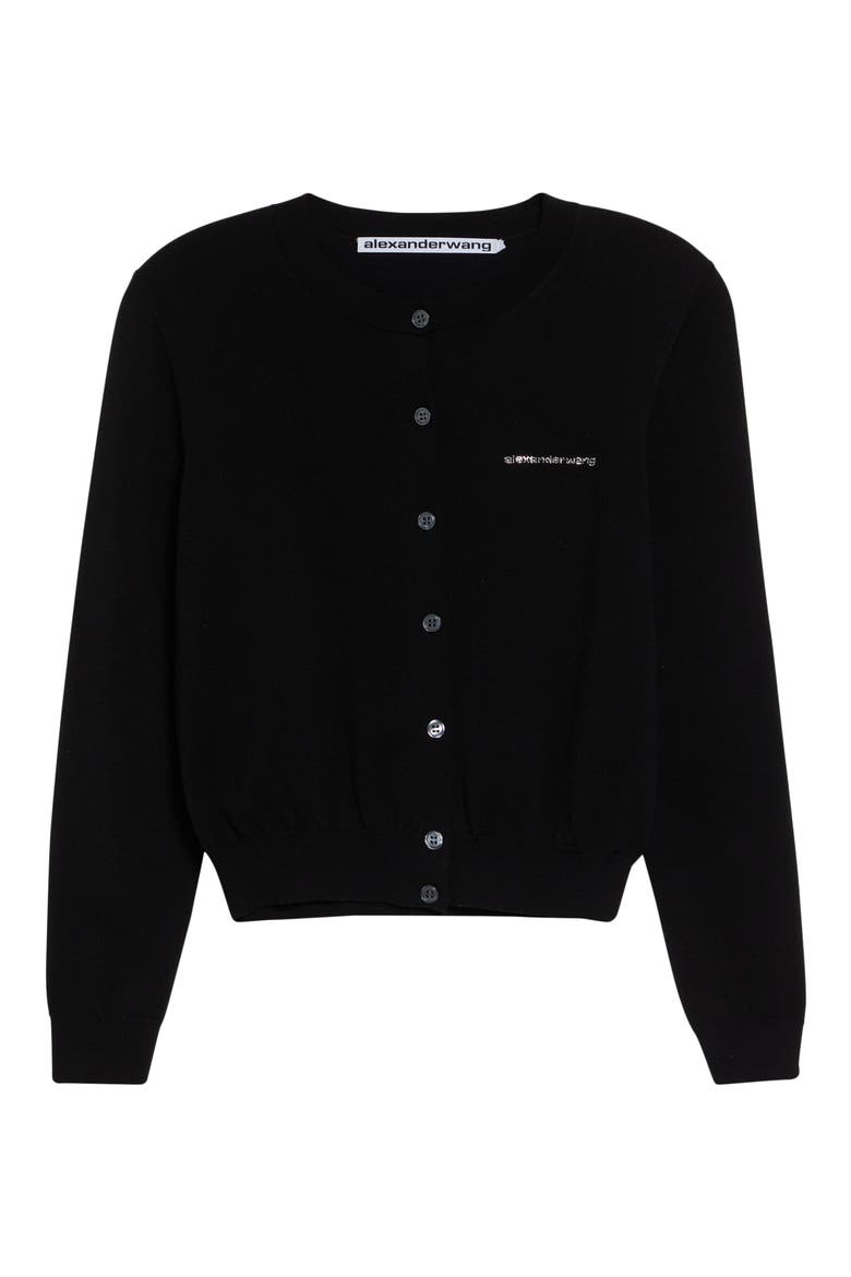 Hotfix Logo Shrunken Cardigan, Alternate, color, BLACK