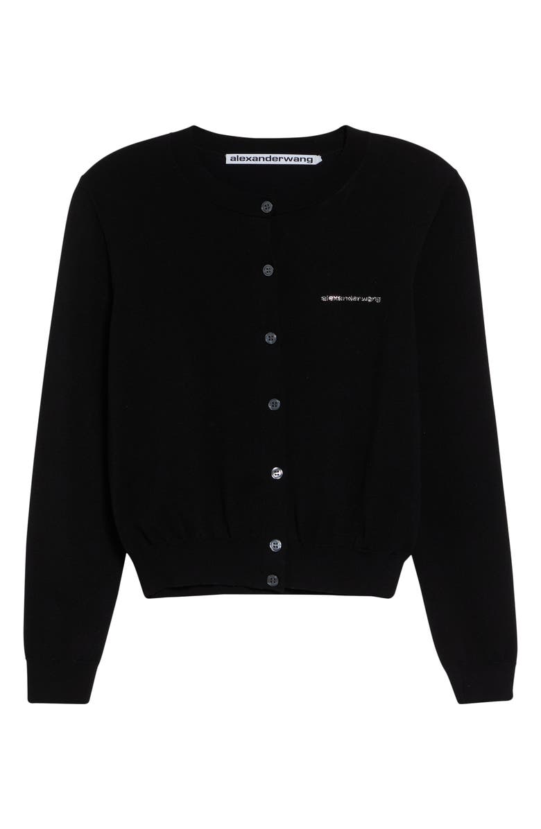 Alexander Wang Hotfix Logo Shrunken Cardigan, Main, color, Black