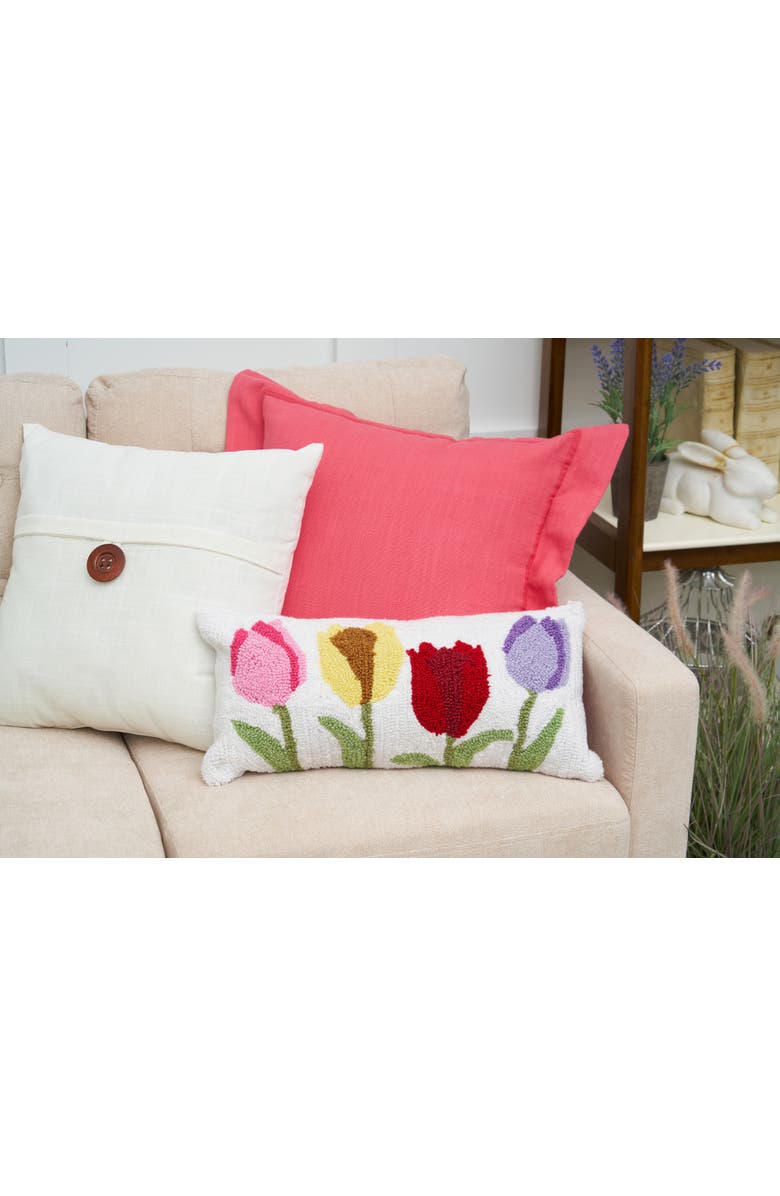 C&F Home Spring Tulips Floral Flower Garden Hooked Accent Pillow, 10" x 20", Alternate, color, White