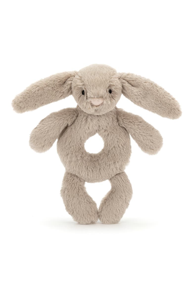 Bashful Bunny 7-Inch Ring Rattle, Main, color, BROWN