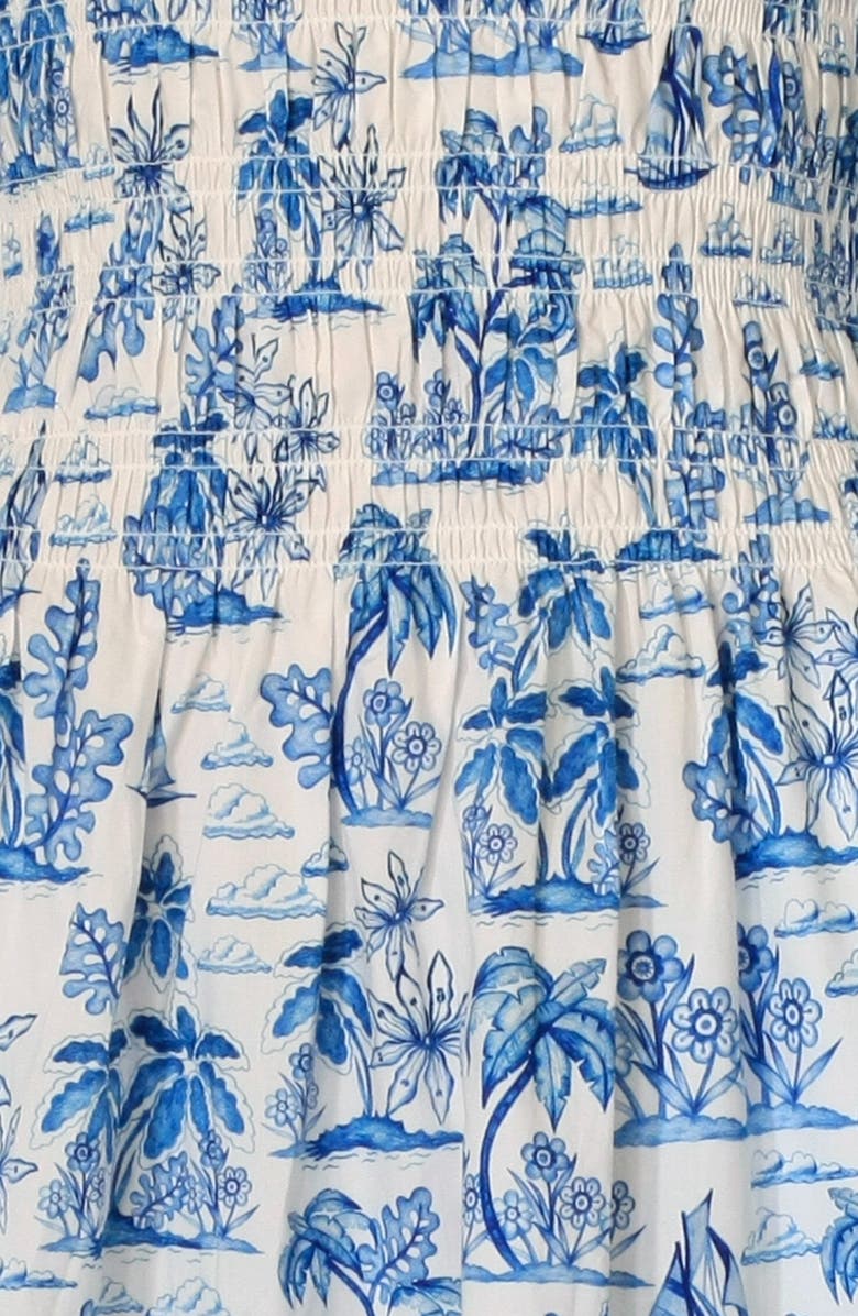 Jessie Zhao New York Leandra Blue Smocked V-Neck Midi Dress, Alternate, color, Blue