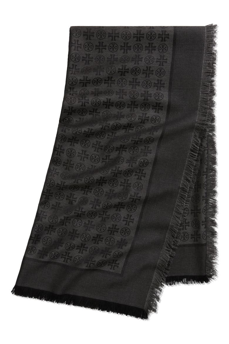 Traveler Logo Jacquard Wool & Silk Scarf, Alternate, color, BLACK