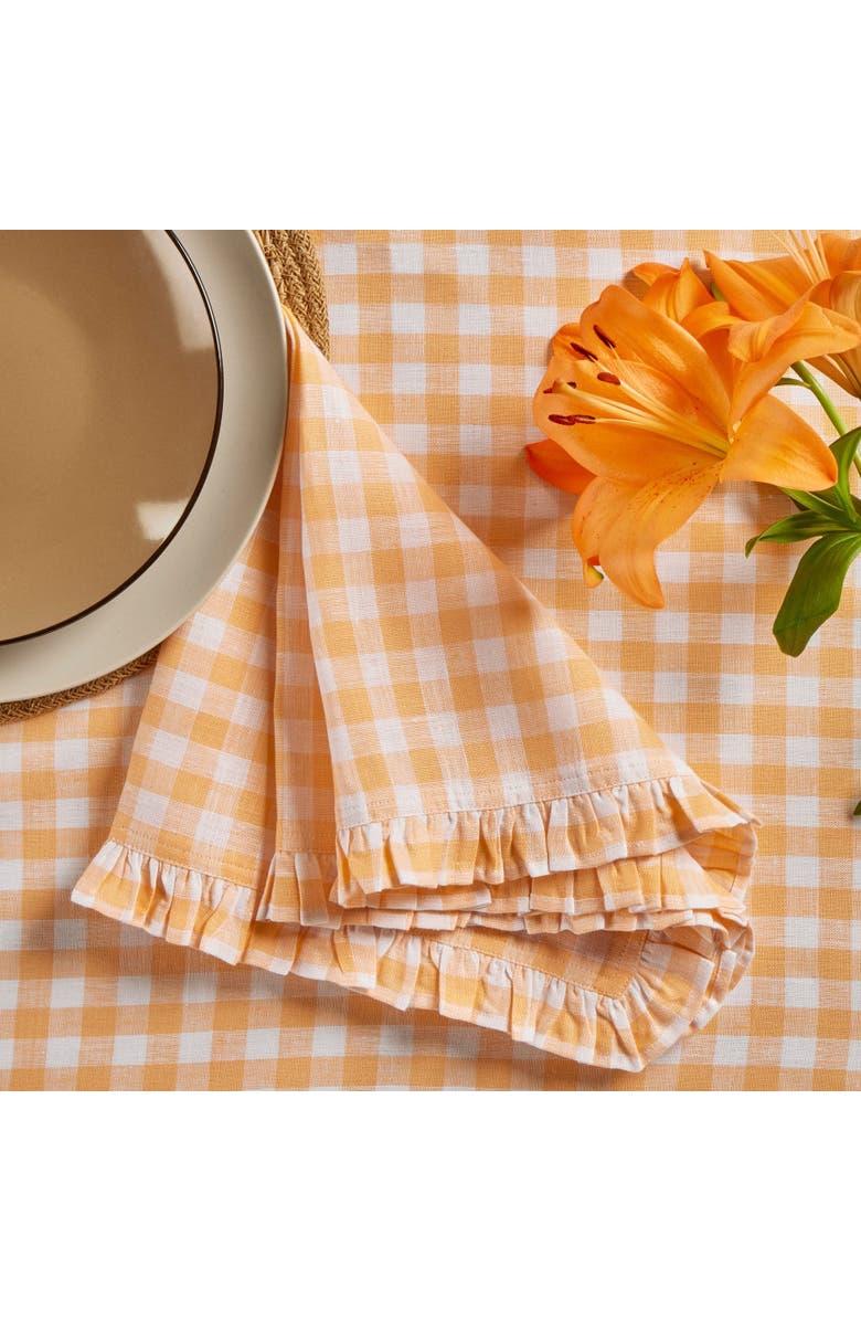 Solino Home Linen Dinner Napkins - Gingham Ruffle, 20" x 20", Alternate, color, Sunny Orange