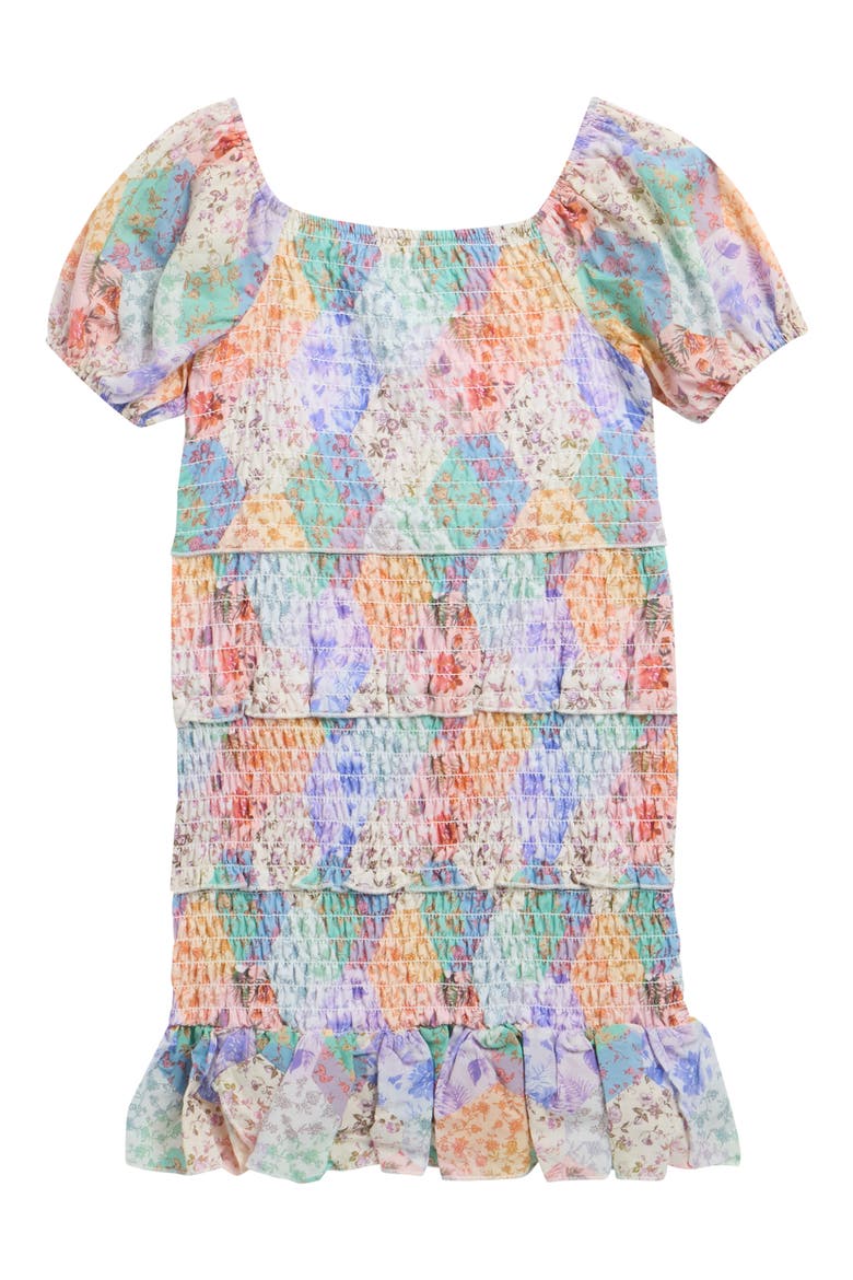 Kids' Smocked Patterned Dress, Main, color, BLUE MULTI