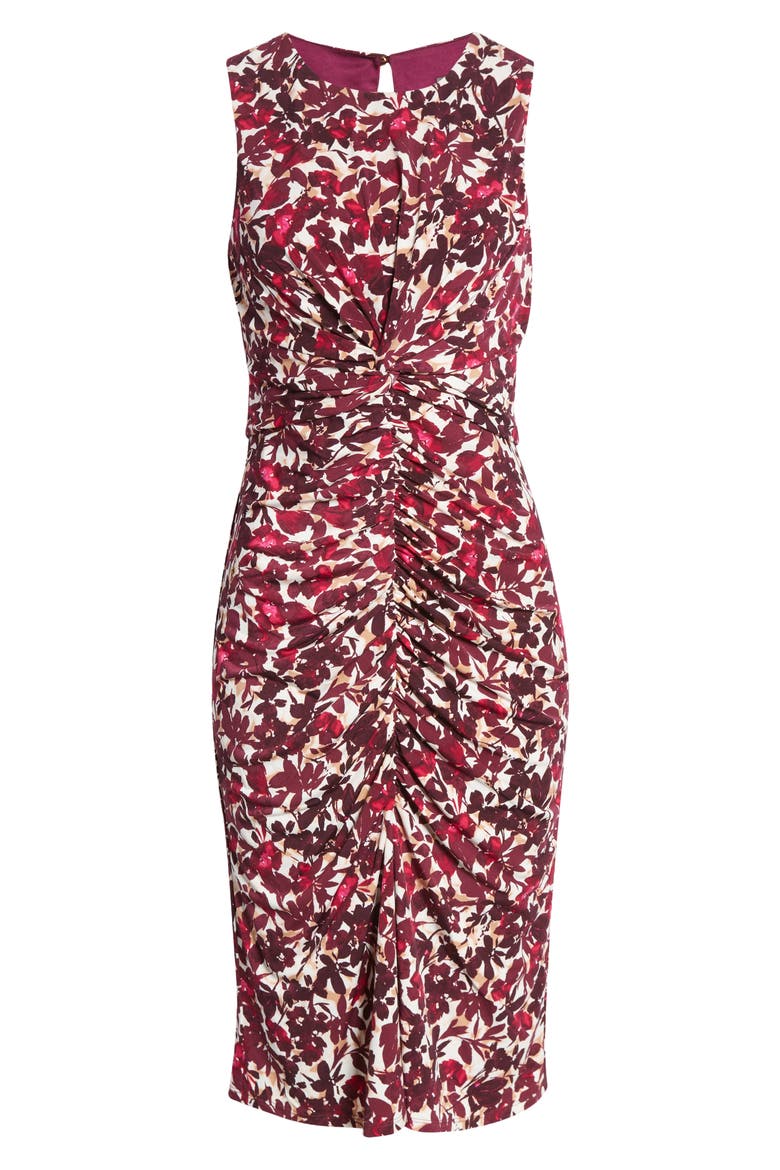 Floral Print Ruched Body-Con Dress, Alternate, color, BERRY