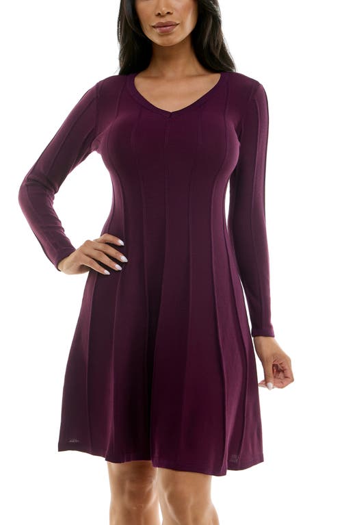 Nina Leonard Long Sleeve A-line Sweater Dress In Black Plum