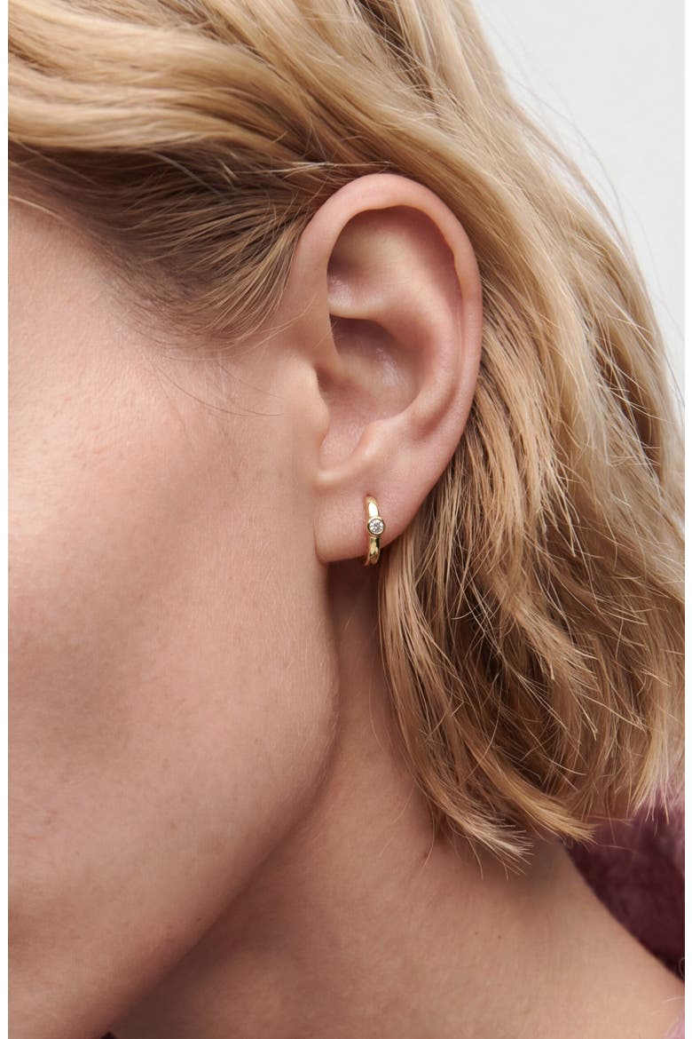 Diamond Bezel Huggie Hoop Earrings, Alternate, color, GOLD