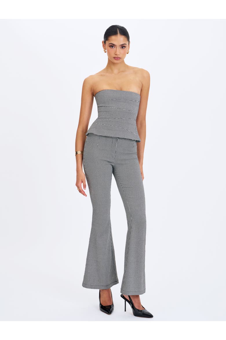 Ulla Micro-Houndstooth Strapless Peplum Top, Alternate, color, Hounstooth Grey