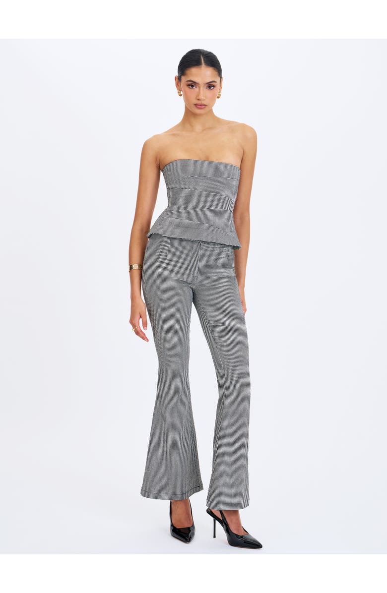 Miss Circle Ulla Micro-Houndstooth Strapless Peplum Top, Alternate, color, Hounstooth Grey