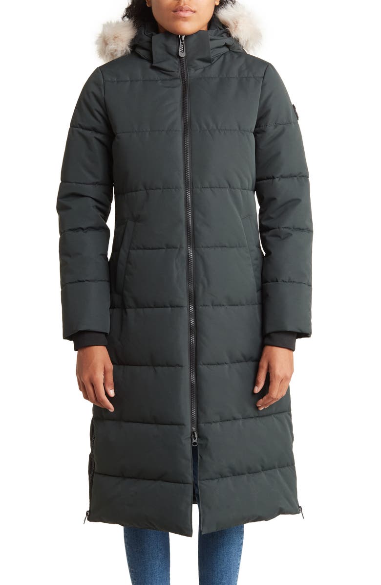 Noize Winter Long Parka with Faux Fur Trim, Alternate, color, Spruce