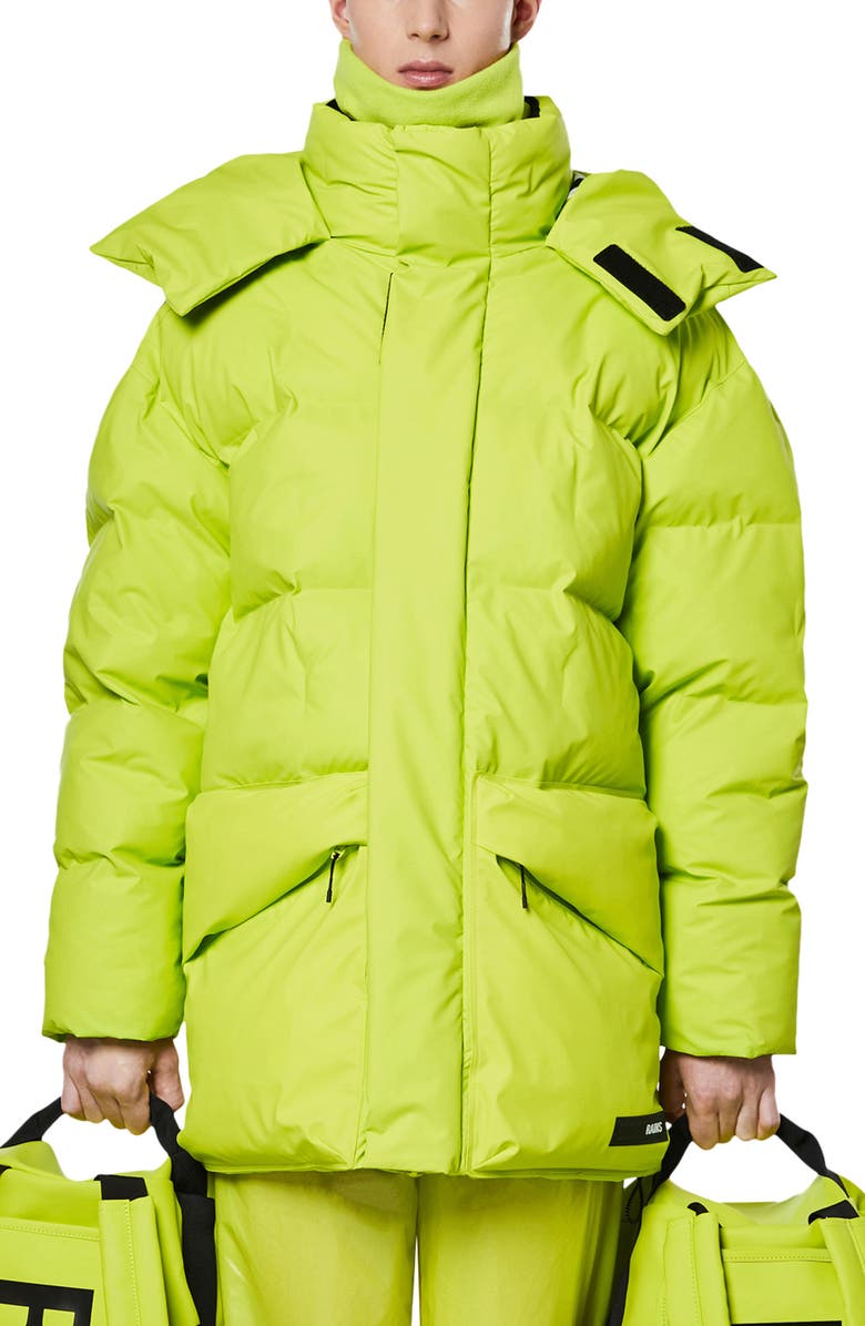 Rains Block Waterproof Puffer Jacket, Main, color, 40 Digital Lime