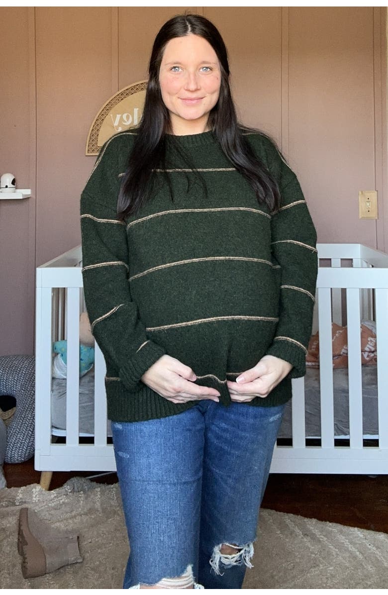 PinkBlush Striped Drop Shoulder Sweater, Alternate, color, Olive Green
