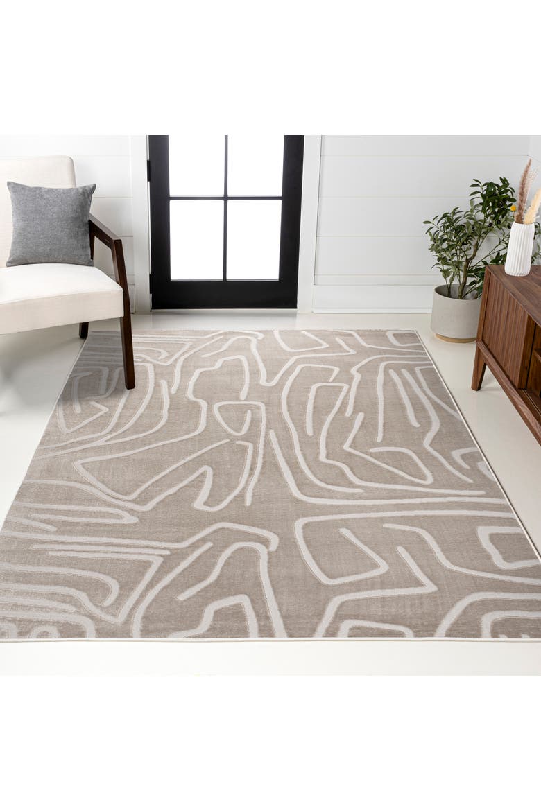 Alcina Modern Scandinavian Graphic Lines High-Low Area Rug, Alternate, color, Beige/Cream