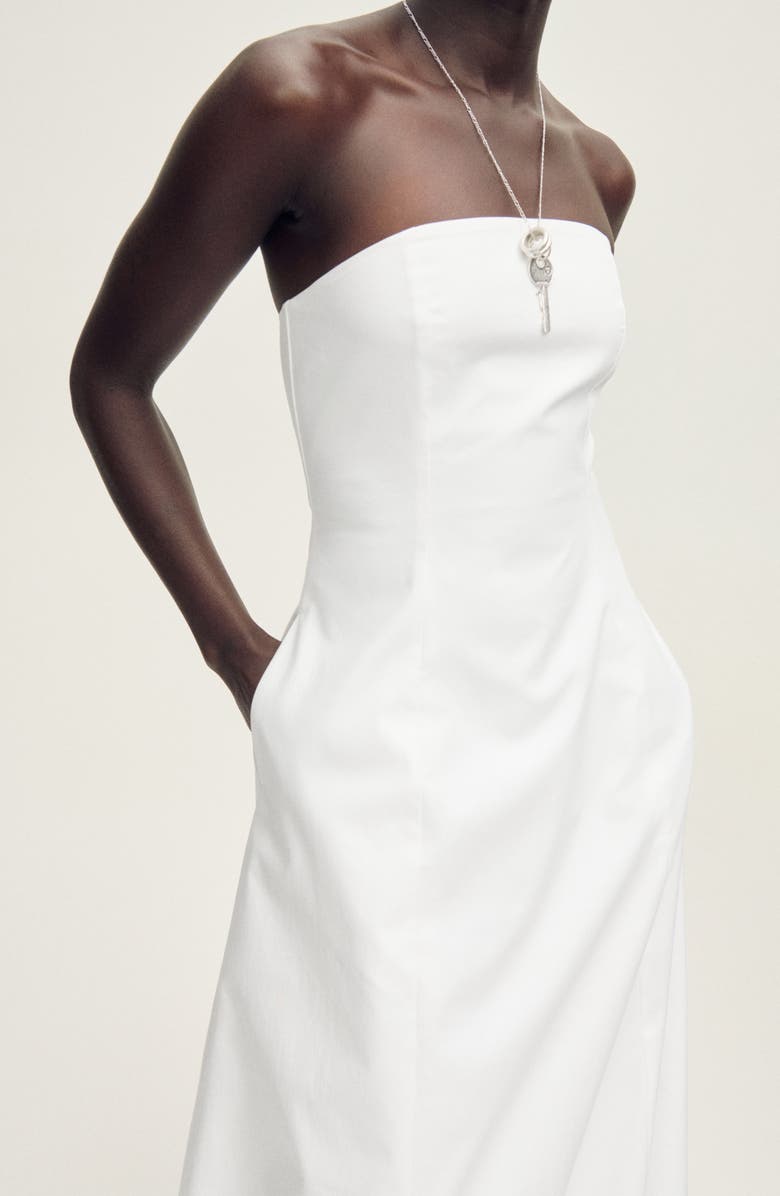 MANGO Strapless Puff Maxi Dress, Alternate, color, White