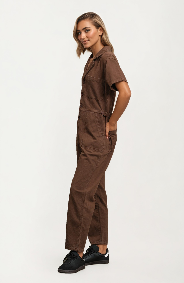 Knit and Lounge Short Sleeve Utility Jumpsuit, Alternate, color, 