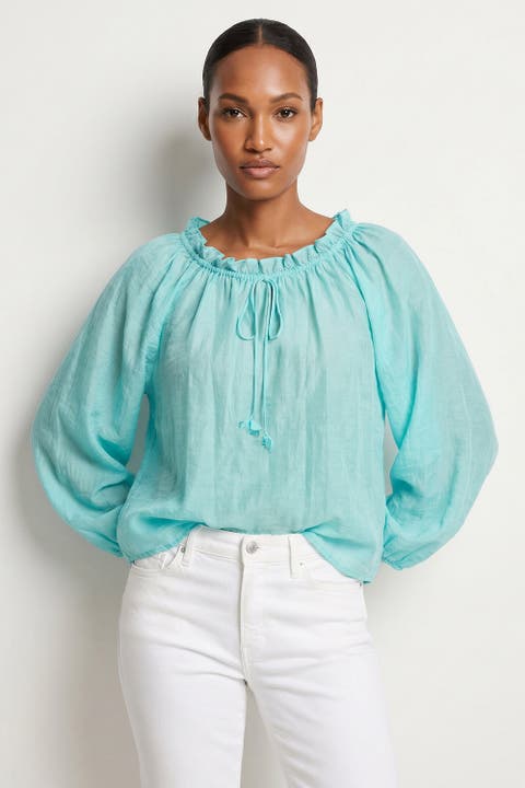 Long Sleeve Decorative Tie Neck Regular Blouse