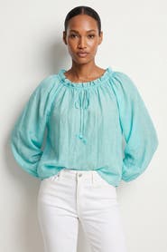 Exquise Long Sleeve Decorative Tie Neck Regular Blouse