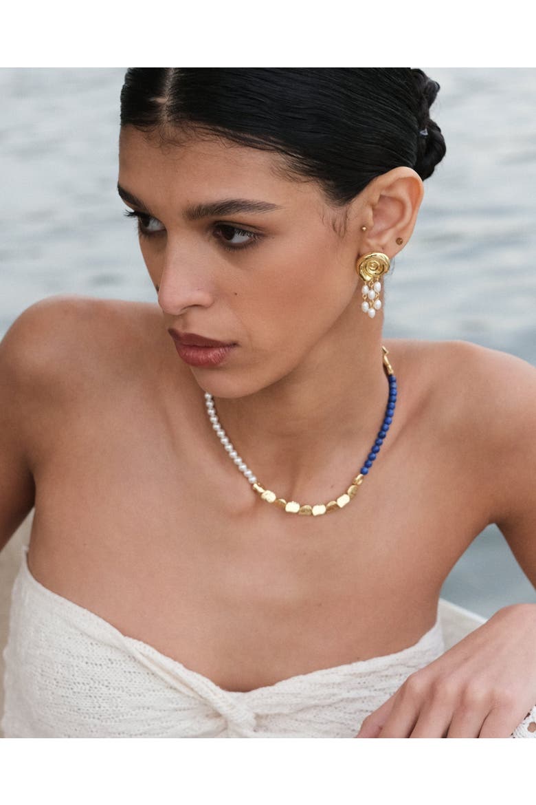 Waterproof Shell Pearl Beaded Stud Earrings, Alternate, color, Gold