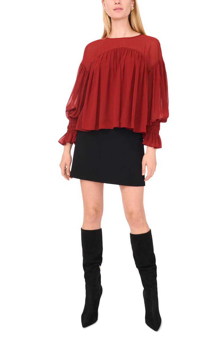 Long Sleeve Sheer Panel Blouse, Alternate, color, DARK MAHOGANY