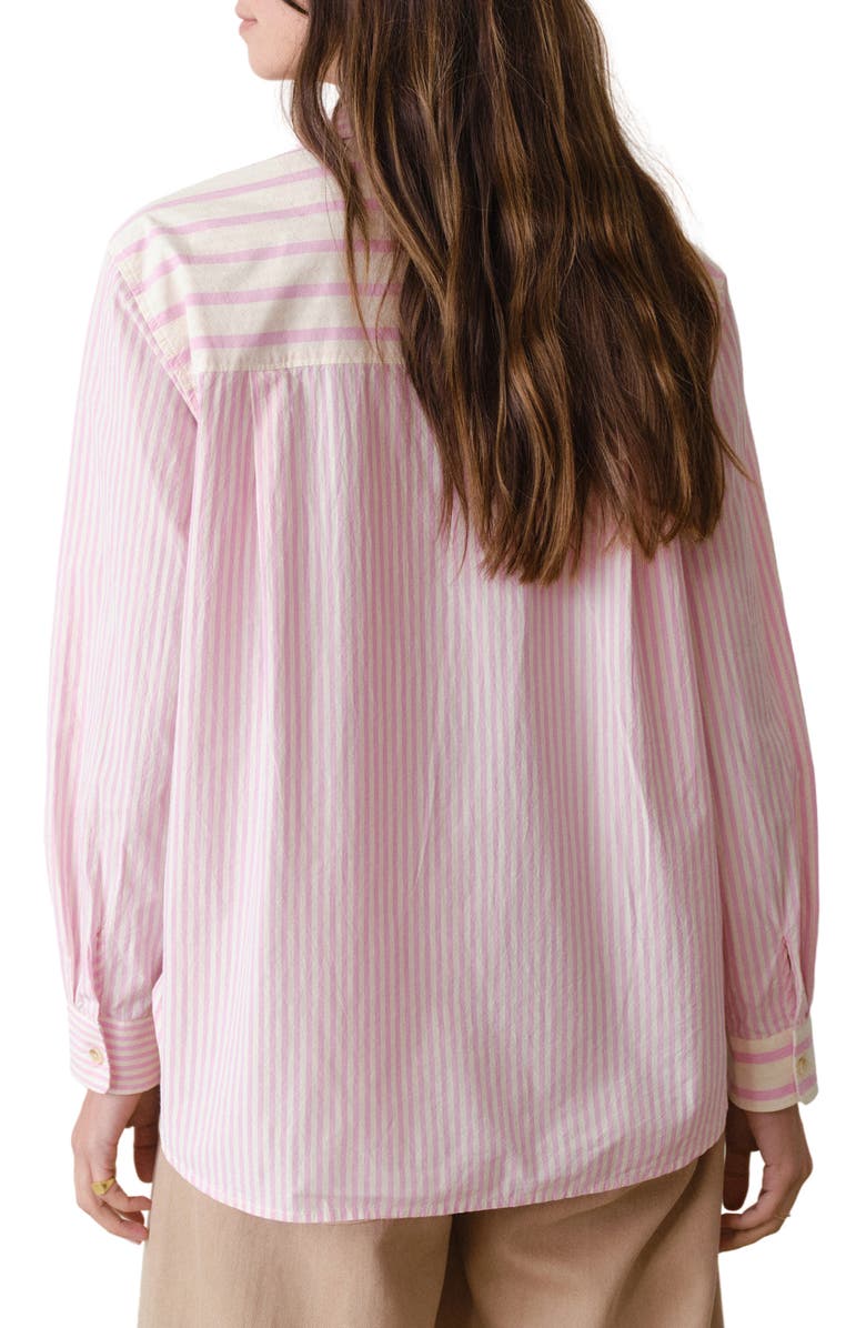 Marine Layer Jane California Relaxed Stripe Cotton Poplin Button-Up Shirt, Alternate, color, Pink Stripe