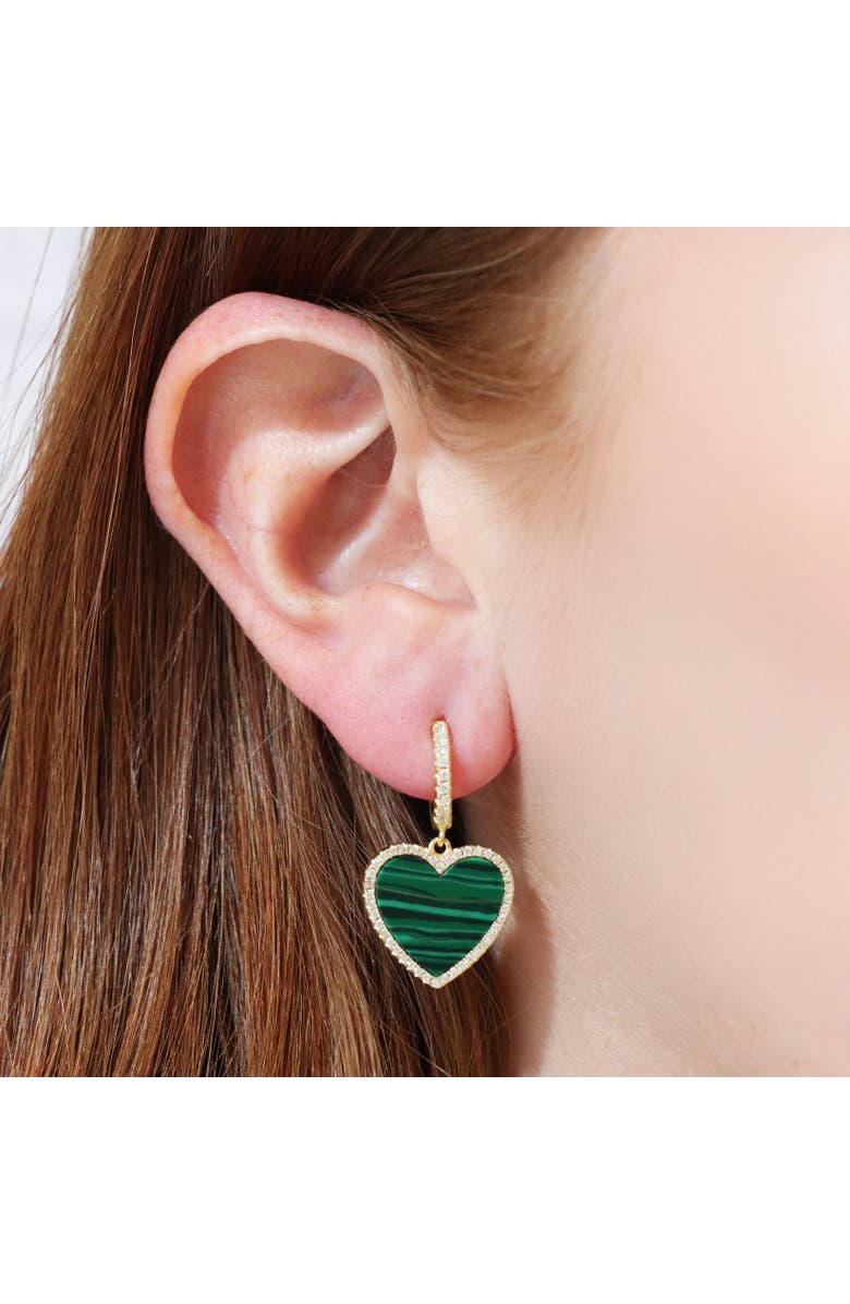 The Lovery Fine Jewelry Large Malachite CZ Halo Heart Dangle Earrings, Alternate, color, Malachite