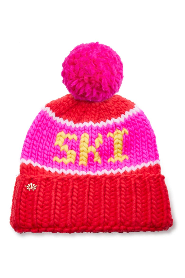 The Ski Faux Fur Pompom Merino Wool Beanie, Main, color, RED