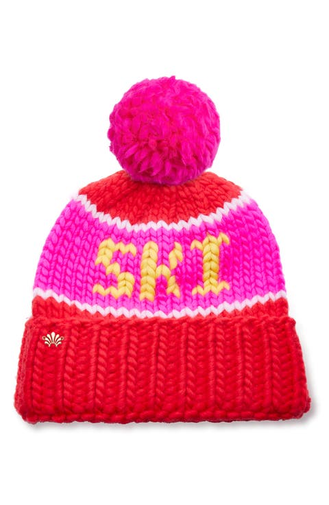 The Ski Faux Fur Pompom Merino Wool Beanie