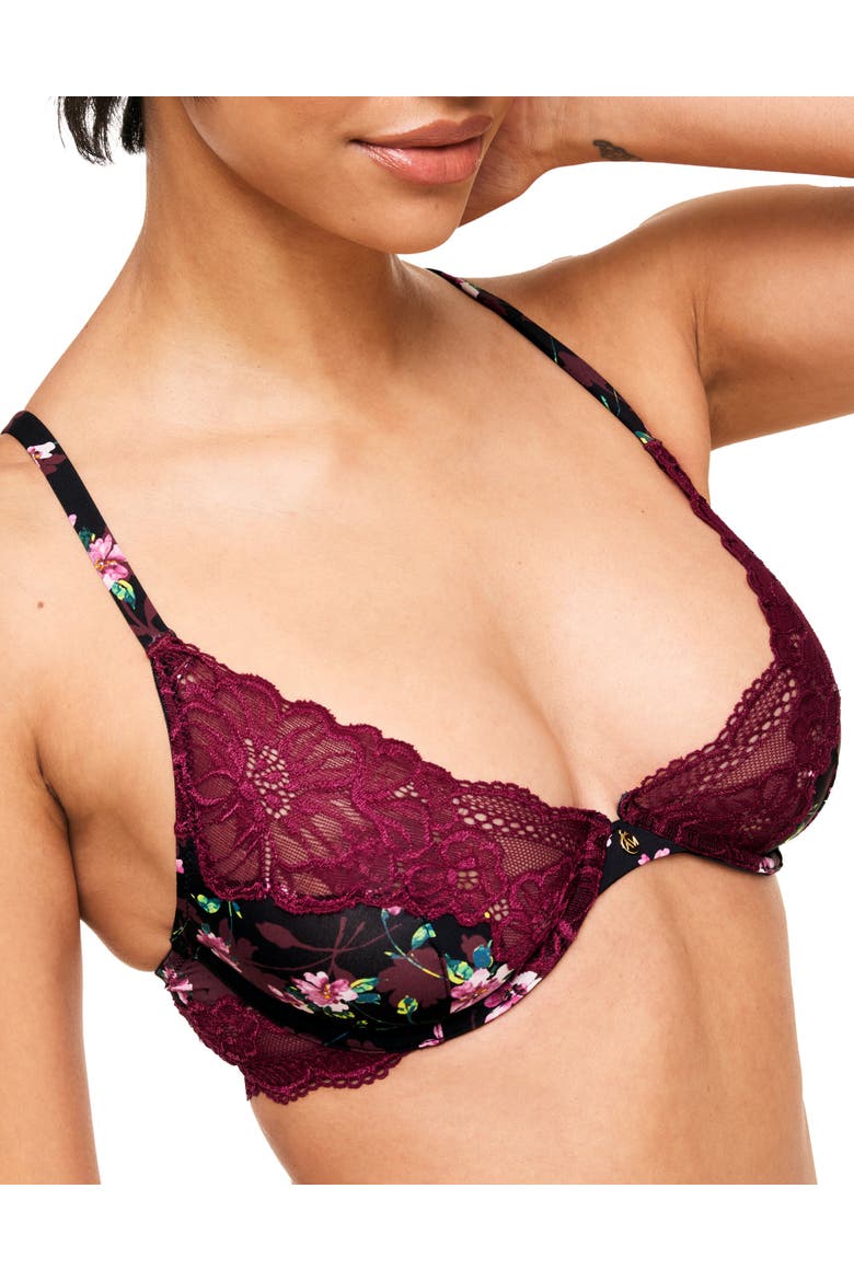 Aleena Unlined Plunge Bra, Alternate, color, Floral black