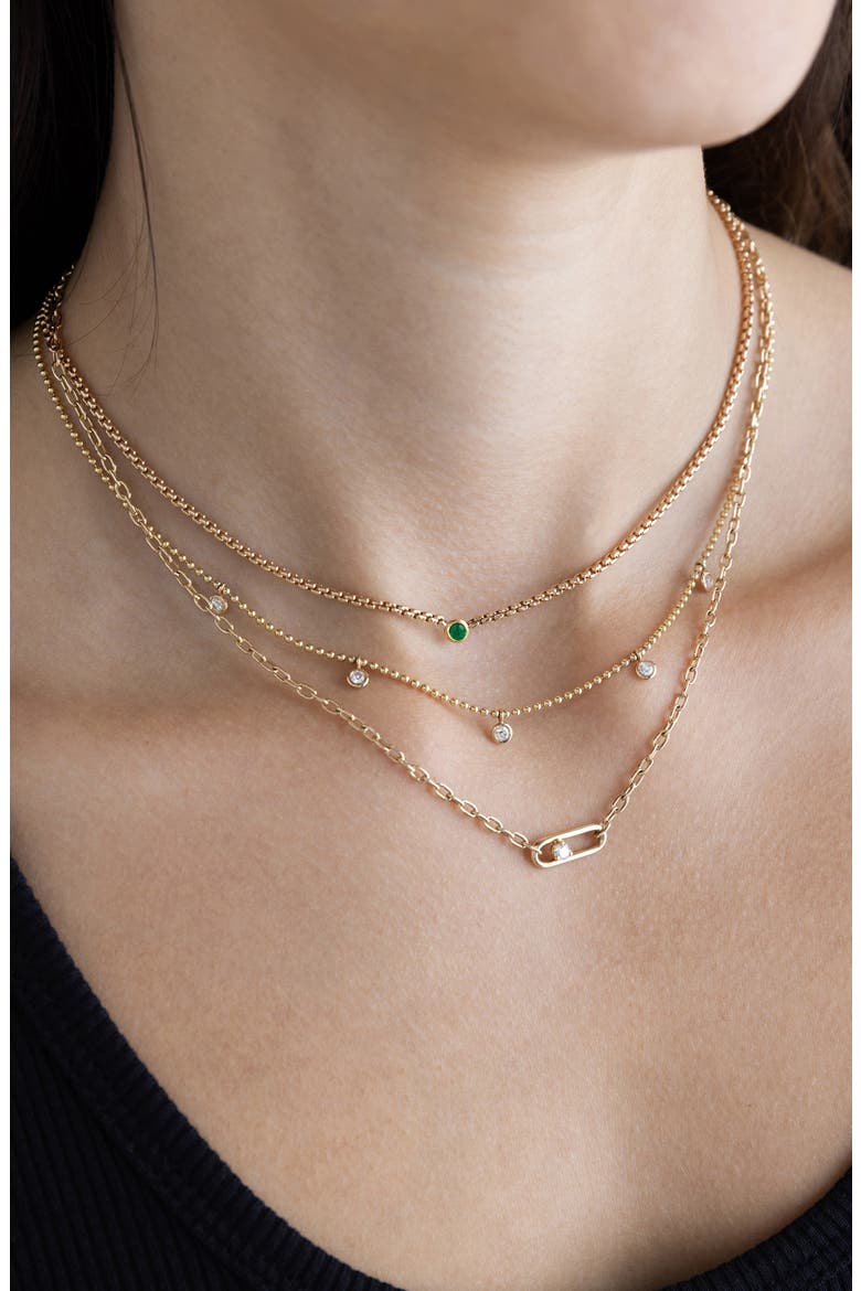Floating Emerald Puffed Box Chain Necklace, Alternate, color, 14K YELLOW GOLD