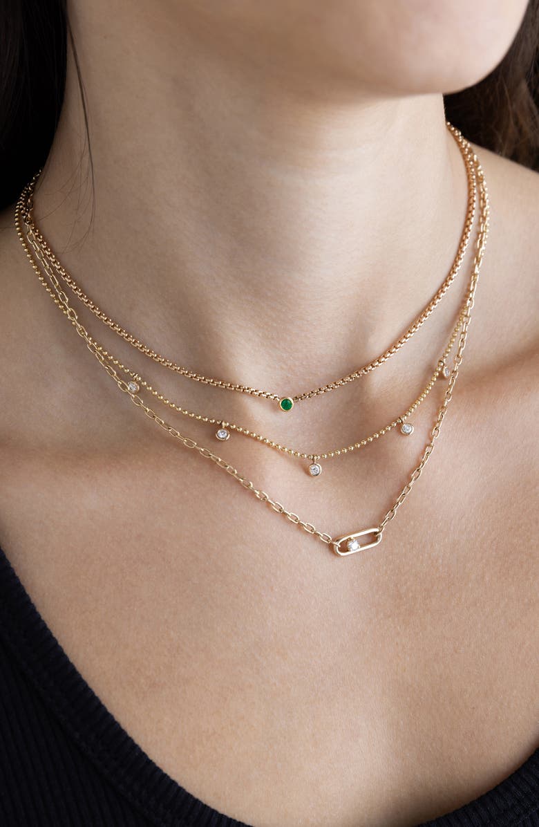 Zoë Chicco Floating Emerald Puffed Box Chain Necklace, Alternate, color, 14K Yellow Gold