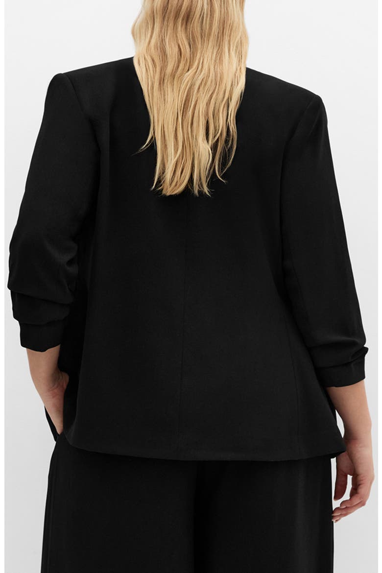 Abbie Ruched Sleeve Blazer, Alternate, color, BLACK
