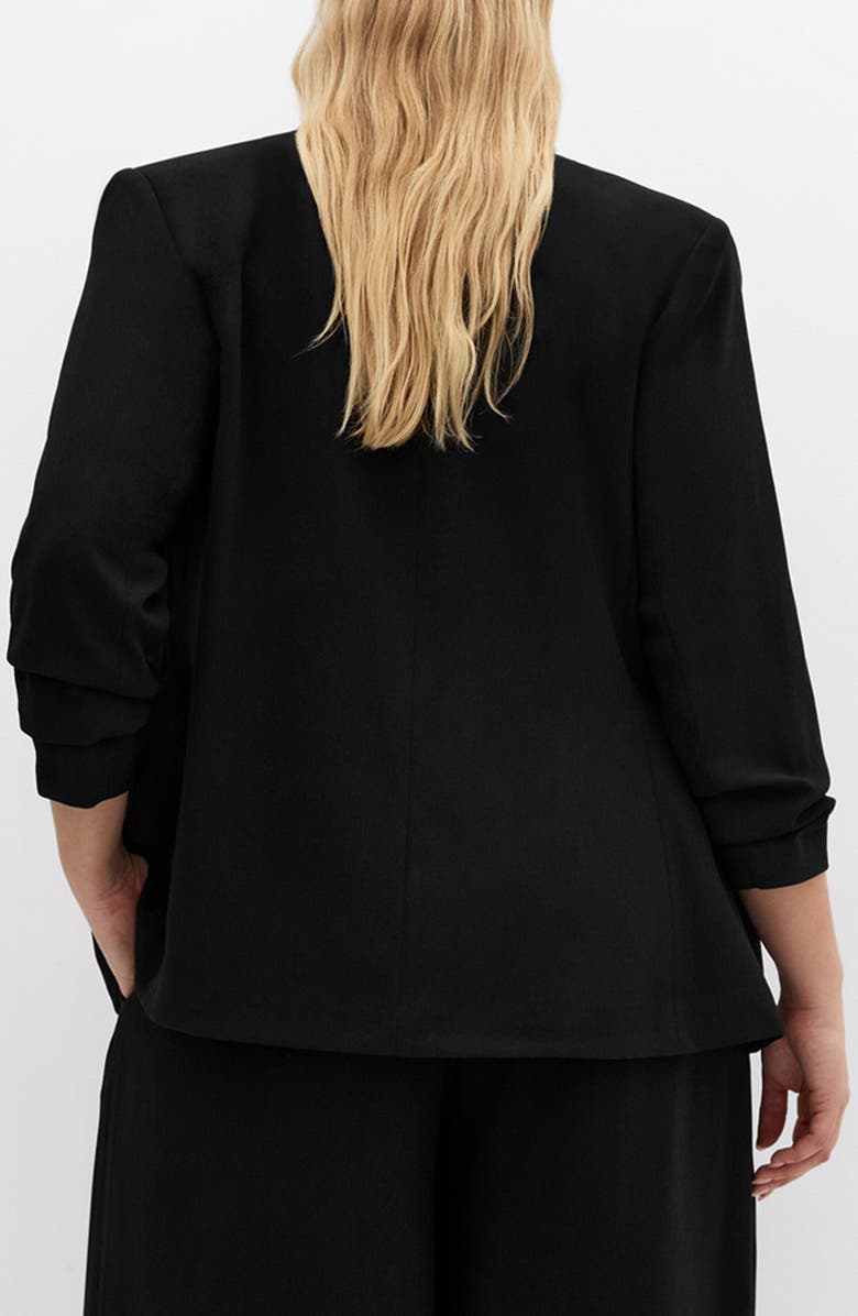 City Chic Abbie Ruched Sleeve Blazer, Alternate, color, Black