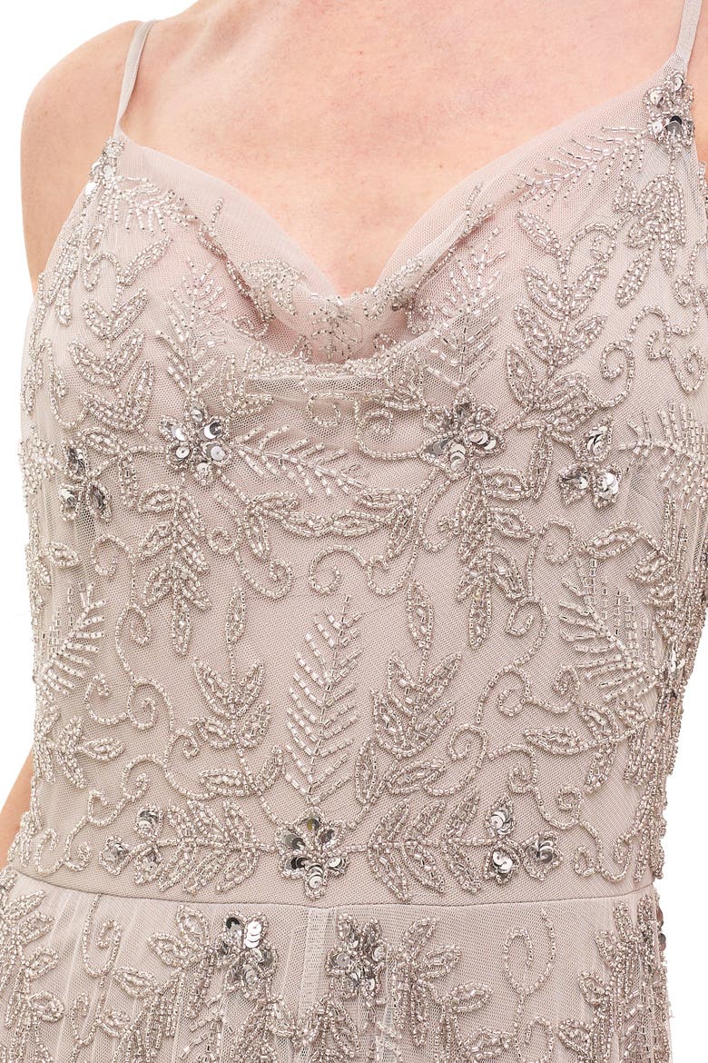 Embellished Sequins Cowl Maxi Dress, Alternate, color, LIGHT GREY
