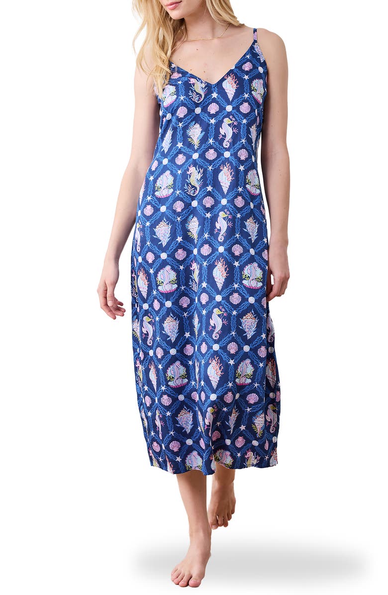 Printfresh Chic to Sleep Satin Nightgown, Main, color, Navy