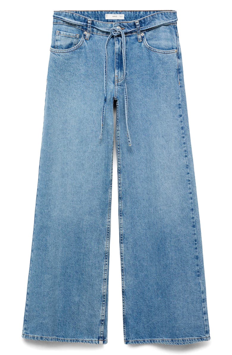 MANGO Tie Waist Wide Leg Jeans, Alternate, color, Medium Blue