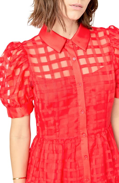 ENGLISH FACTORY ENGLISH FACTORY GRID PATTERN TIERED MIDI SHIRTDRESS 