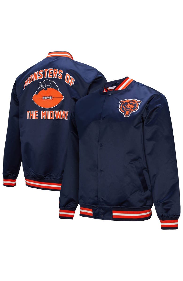 Mitchell & Ness Men's Mitchell & Ness Navy Chicago Bears Double Down Satin Full-Snap Jacket, Main, color,