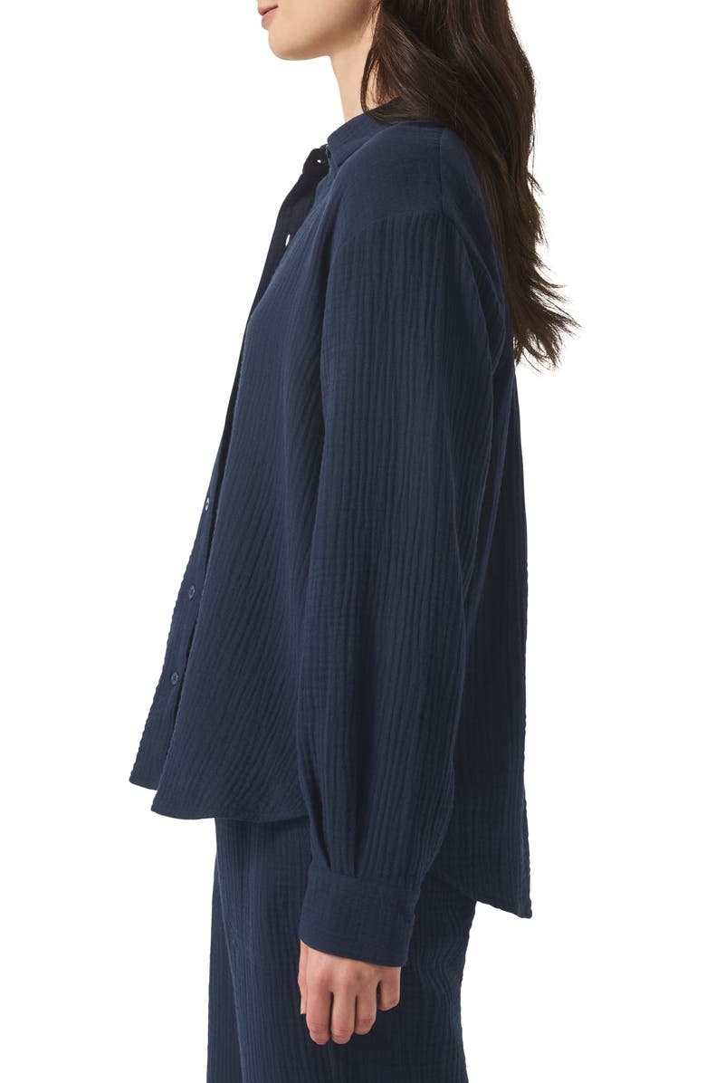 Splendid Adele Oversize Cotton Gauze Button-Up Shirt, Alternate, color, Navy