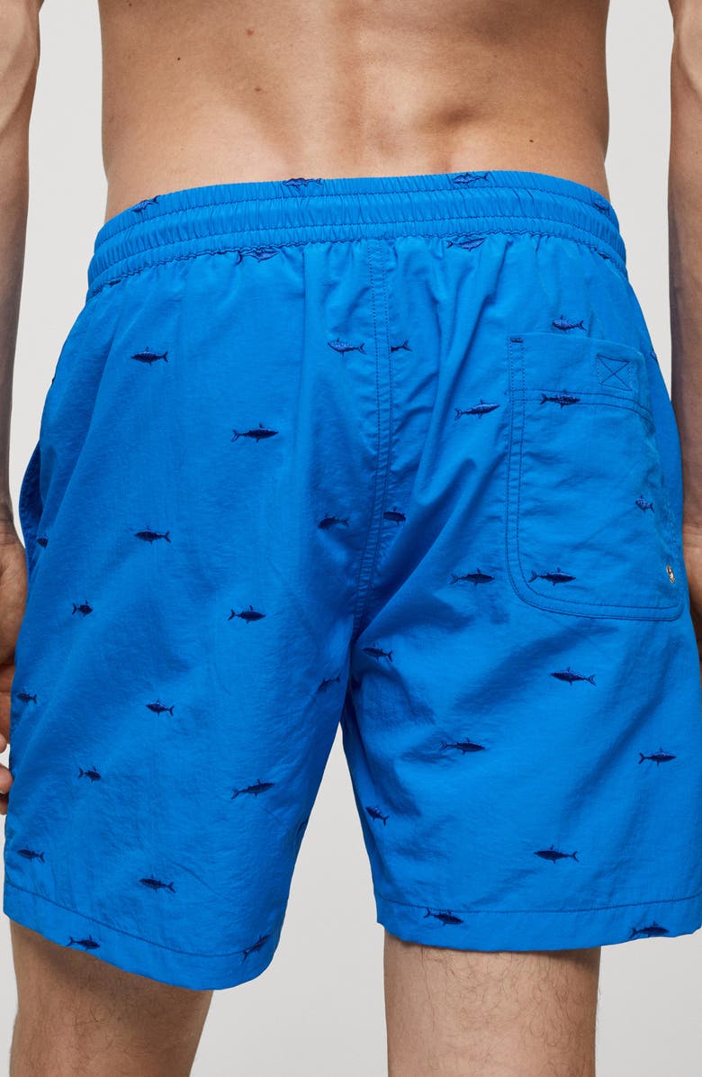MANGO Embroidered Fish Swim Trunks, Alternate, color,