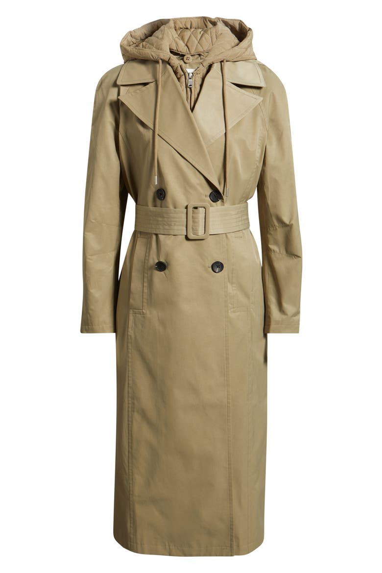 Quilted Hoodie Cotton & Nylon Trench Coat, Alternate, color, SAGE