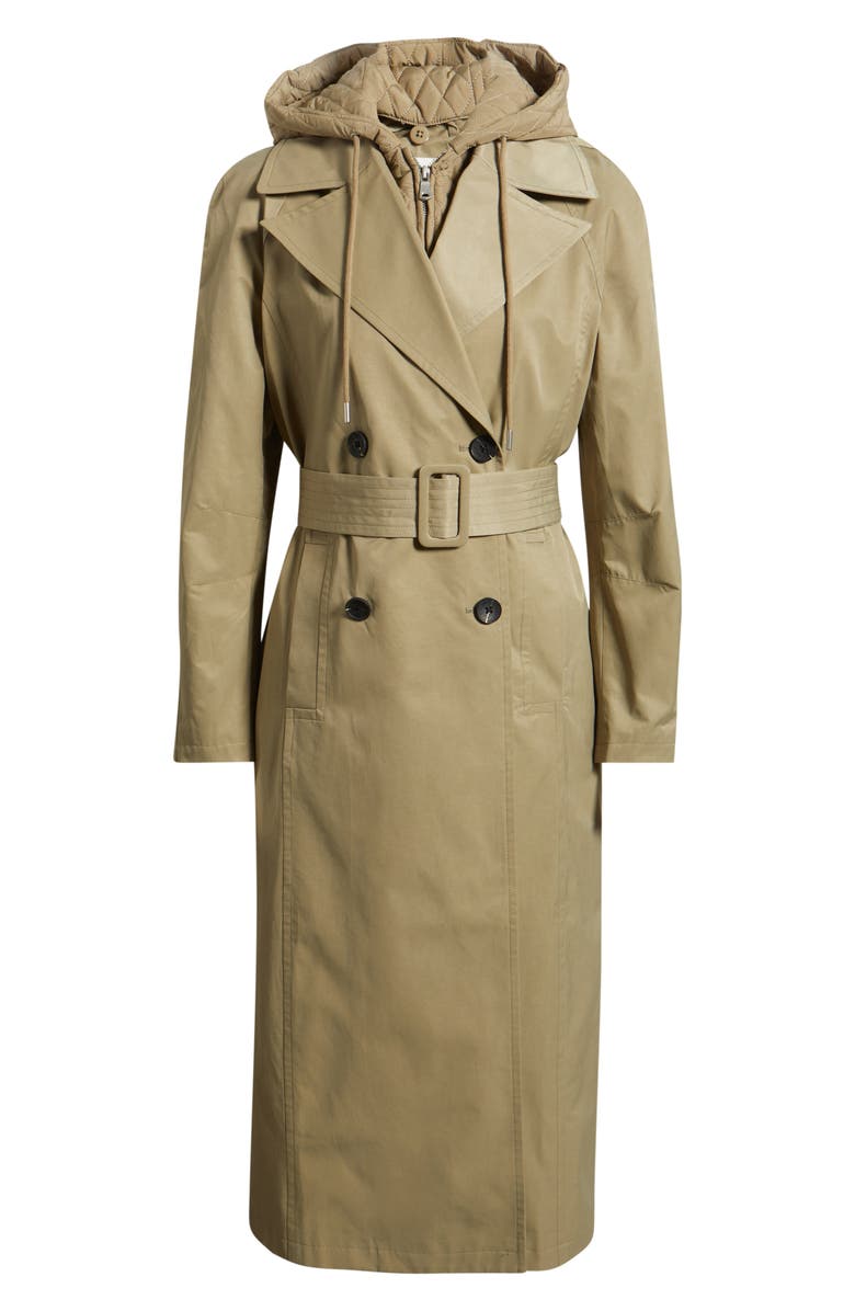 Avec Les Filles Quilted Hoodie Cotton & Nylon Trench Coat, Alternate, color, Sage