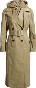 Avec Les Filles Quilted Hoodie Cotton & Nylon Trench Coat