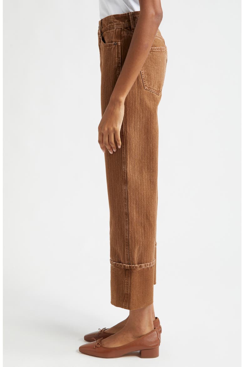 Dylan Cuffed Herringbone High Waist Relaxed Straight Leg Pants, Alternate, color, DEEP OCHRE