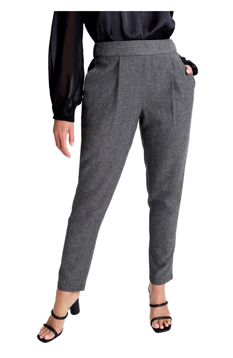 Jessica London Herringbone Straight Leg Pant, Main, color, Grey Herringbone