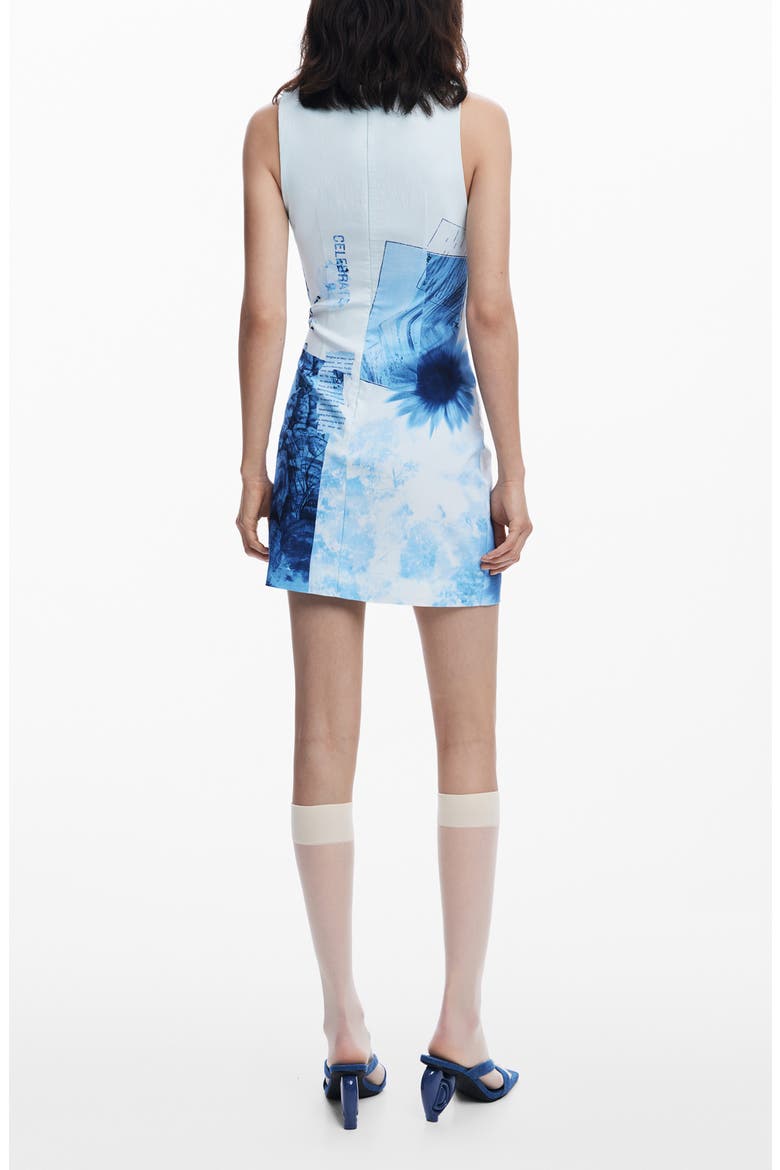 Print Pleated Sleeveless Minidress, Alternate, color, LIGHT BLUE