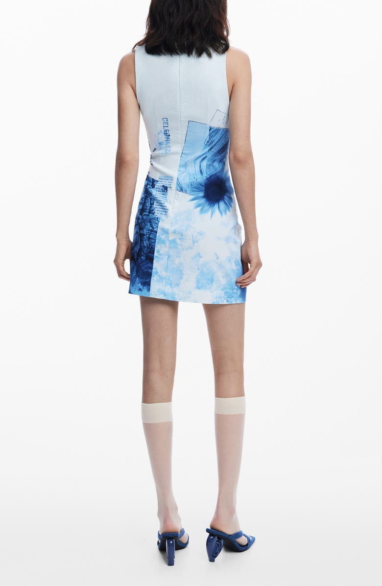Desigual Print Pleated Sleeveless Minidress, Alternate, color, Light Blue