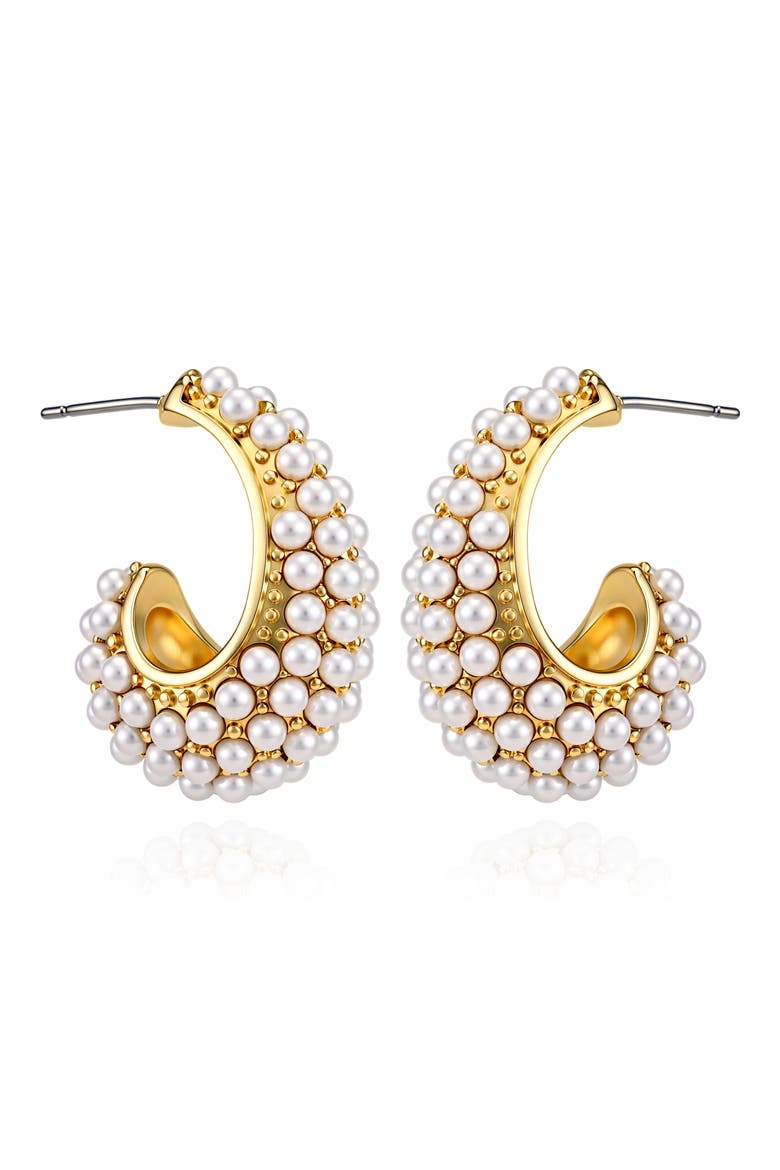 Imitation Pearl Hoop Earrings, Main, color, GOLD TONE