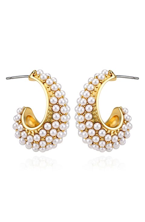 Imitation Pearl Hoop Earrings