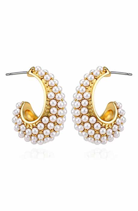 Imitation Pearl Hoop Earrings