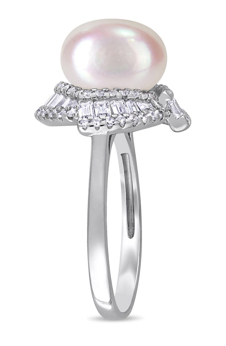 DELMAR Sterling Silver 10.5 -11mm Freshwater Cultured Pearl CZ Fashion Ring, Alternate, color,
